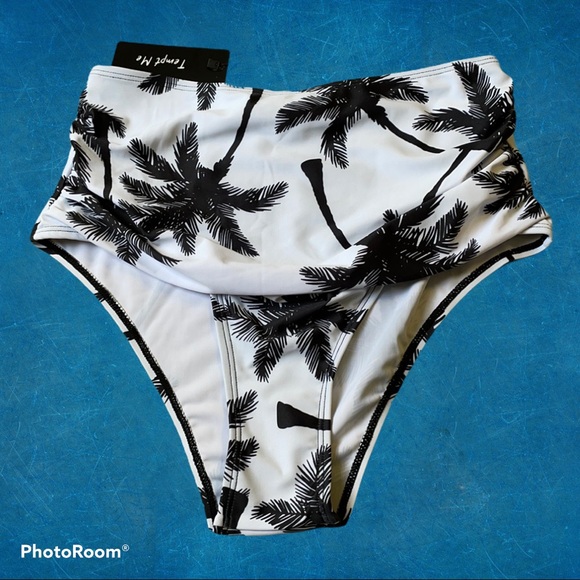 NWT Tempt Me White & Black Tropical Bikini Bottoms - Picture 2 of 10
